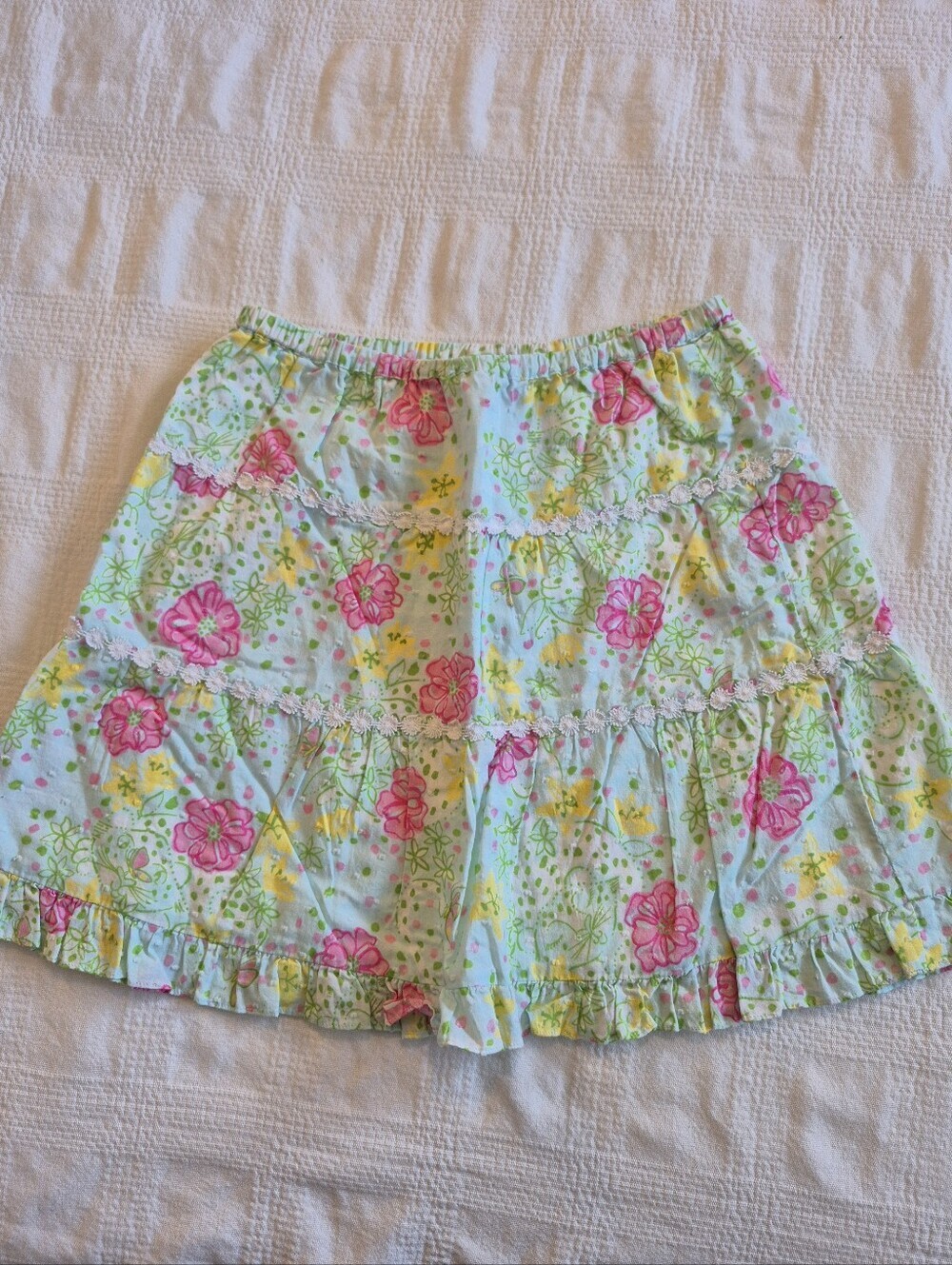 Lilly Pulitzer girls size 10 floral cat lined skirt light blue, green pink VGUC